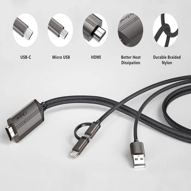 Alt view image 7 of 7 - 2-in-1 USB Type C/Micro USB Android Phone to TV HDMI Cable MHL to HDMI Adapter 1080P HD HDTV Mirroring & Charging Cable for Most Android Smartphones Tablets to TV/Projector/Monitor 6.6ft