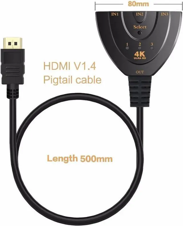 Alt view image 3 of 7 - HDMI Splitter Adapter Cable 1080P HDMI Splitter 3 in 1 Out HDMI Male to 2 HDMI Female 1 to 2 Way Splitter Cable for HDTV LCD Monitor and Projectors