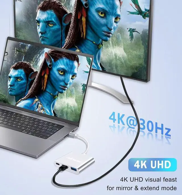 Alt view image 3 of 7 - 3 in 1 USB C to HDMI Adapter Multiport 4K Digital AV Adapter USB C Hub with USB 3.0 OTG PD 100W Compatible for Thunderbort 4/3 MacBook iPad Air/Pro to HDTV Projector Monitor