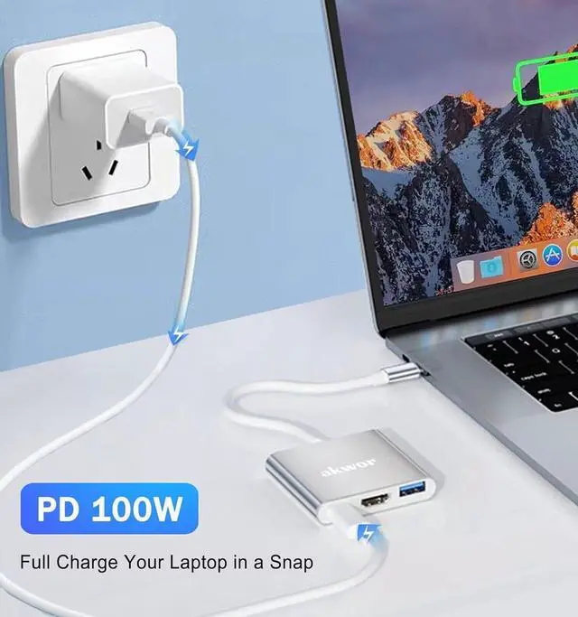 Alt view image 4 of 7 - 3 in 1 USB C to HDMI Adapter Multiport 4K Digital AV Adapter USB C Hub with USB 3.0 OTG PD 100W Compatible for Thunderbort 4/3 MacBook iPad Air/Pro to HDTV Projector Monitor