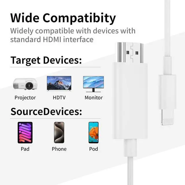 Alt view image 3 of 7 - [ MFi Certified] Lightning to HDMI Cable Adapter for iPhone 1080P Lightning to HDMI Digital AV Adapter HDTV Cord Compatible with iPhone 14 13 12 11 Pro Max XS XR X 8 to TV Projector Monitor-6.6ft