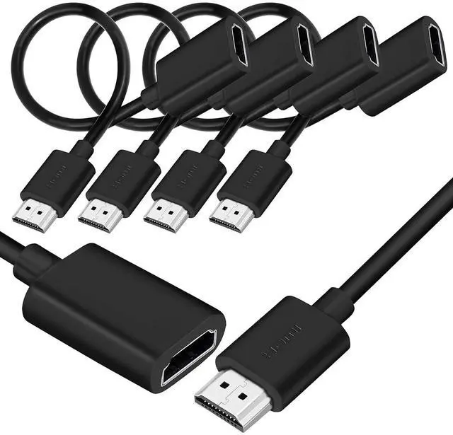 Main image of 4 Pack 19 Pin Male to Female HDMI Extension Cable Support 4K 1080P HDMI Extender Adapter Compatible for TV Stick DVD HDTV LCD HD TV  (1FT Black)