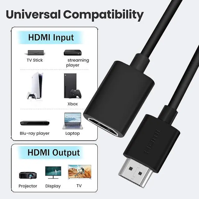 Alt view image 6 of 7 - 4 Pack 19 Pin Male to Female HDMI Extension Cable Support 4K 1080P HDMI Extender Adapter Compatible for TV Stick DVD HDTV LCD HD TV  (1FT Black)