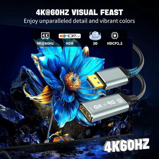 Alt view image 2 of 7 - 4K Display Port to HDMI Adapter Uni-Directional Display Port Computer to HDMI Plug & Play Converter with Audio & Video Sync for HDTV/Monitor/Projector/PC Durable Gold-Plated Connectors