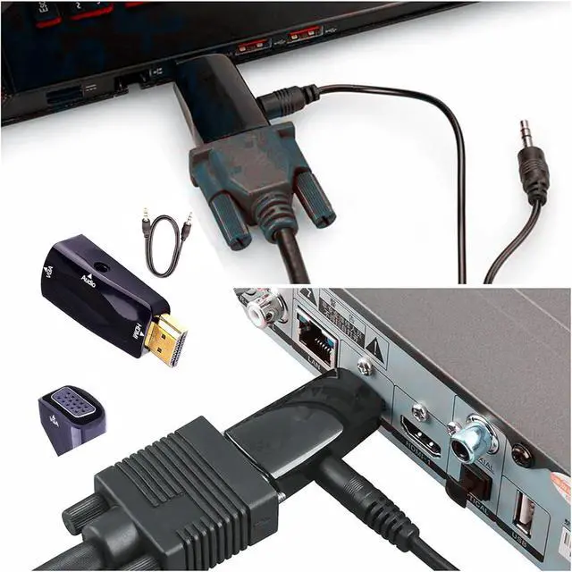 Alt view image 3 of 7 - HDMI to VGA Adapter Converter with 3.5mm Audio Jack Cable 50cm VGA Female to HDMI Male Gold Plated Connector for HDTV PC Desktop Monitor Laptop Projector