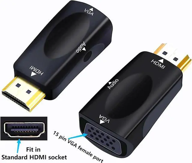 Alt view image 6 of 7 - HDMI to VGA Adapter Converter with 3.5mm Audio Jack Cable 50cm VGA Female to HDMI Male Gold Plated Connector for HDTV PC Desktop Monitor Laptop Projector