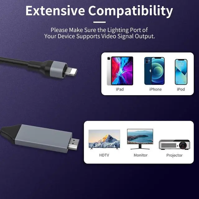Alt view image 2 of 7 - Lighting to HDMI Cable for iPhone to TV - 1080P HDTV Cable Adapter Sync Screen Converter Compatible with iPhone TV Projector Monitor (6.6FT White)