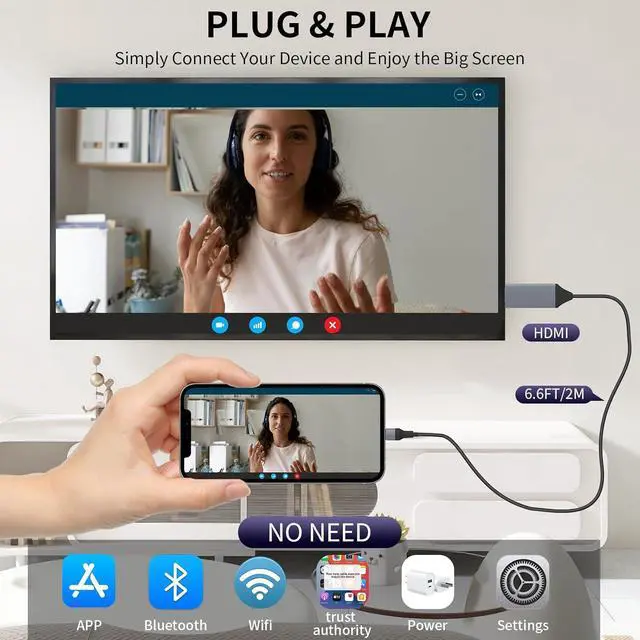 Alt view image 3 of 7 - Lighting to HDMI Cable for iPhone to TV - 1080P HDTV Cable Adapter Sync Screen Converter Compatible with iPhone TV Projector Monitor (6.6FT White)