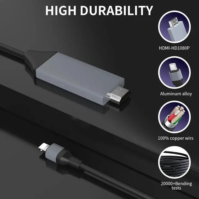 Alt view image 4 of 7 - Lighting to HDMI Cable for iPhone to TV - 1080P HDTV Cable Adapter Sync Screen Converter Compatible with iPhone TV Projector Monitor (6.6FT White)