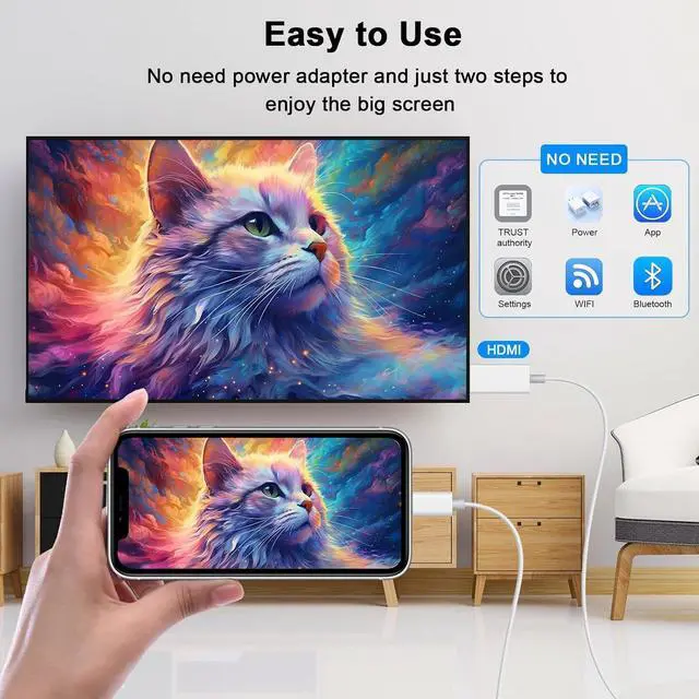 Alt view image 4 of 7 - [ MFi Certified]  Lightning to HDMI Cable Adapter for iPhone to TV 1080P Digital AV Adapter Sync Screen Woven Cable Compatible for iPhone 14 13 12 11 Pro Max XS XR X to TV Projector Monitor