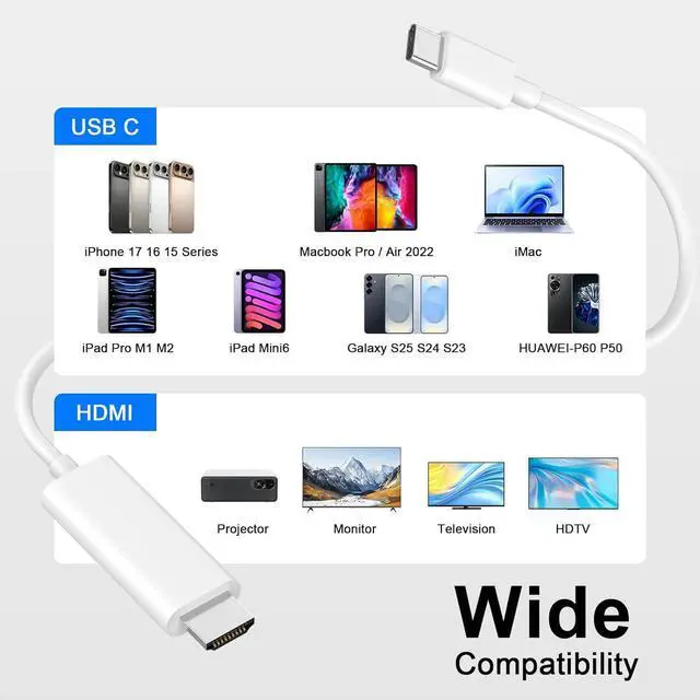 Alt view image 5 of 7 - [MFi Certified] USB C to HDMI Adapter for iPhone 17 16 15 to TV 4K@60Hz Type-C to HDMI Adapter Cable 6FT for iPhone 17 16 Pro Max/15 to HDTV Projector Monitor Outdoor TV