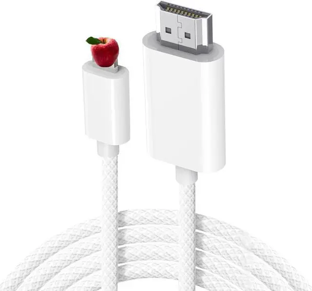 Main image of Lightning to HDMI Cable for iPhone to TV 1080P HD White Braided Video Sync Screen Connector Compatible with iPhone 14 13 12 11 Pro Max XS XR iPad to HDTV Projector Monitor Plug Play Digital AV