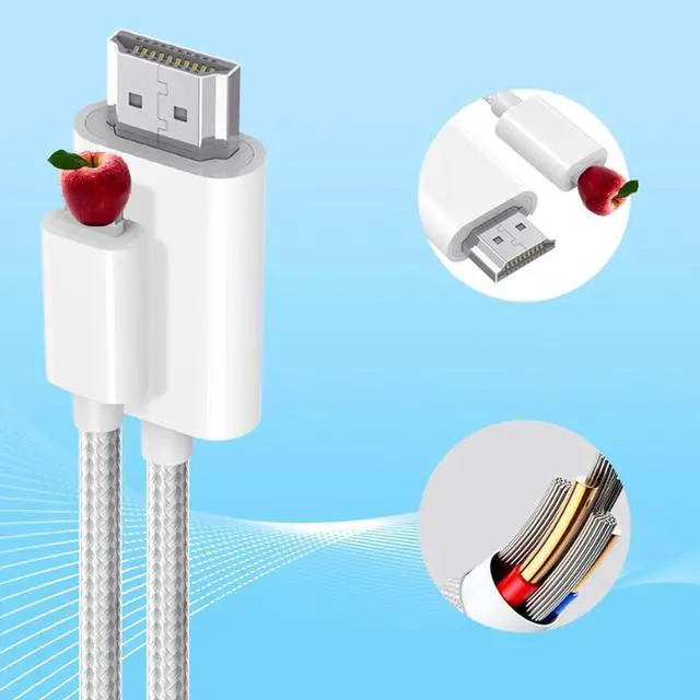 Alt view image 5 of 7 - Lightning to HDMI Cable for iPhone to TV 1080P HD White Braided Video Sync Screen Connector Compatible with iPhone 14 13 12 11 Pro Max XS XR iPad to HDTV Projector Monitor Plug Play Digital AV