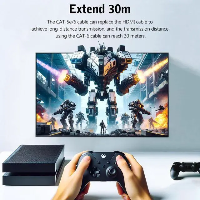 Alt view image 3 of 7 - HDMI Extender Over Cat 5e/6 2-Port HDMI to RJ45 Ethernet Network Converter Supports 1080P up to 30m/98ft Ideal for HDTV Set Top Box DVD PS4 STB Projector Digital Monitor