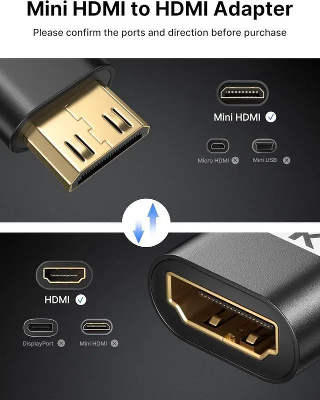 Alt view image 3 of 7 - Mini HDMI to HDMI Adapter 2Pack Mini HDMI Male to HDMI Female Cable with 4K 60Hz HDR 3D 18Gbps Compatible with Camera Camcorder Graphics Card Raspberry Pi Zero W Laptop Tablet-Black