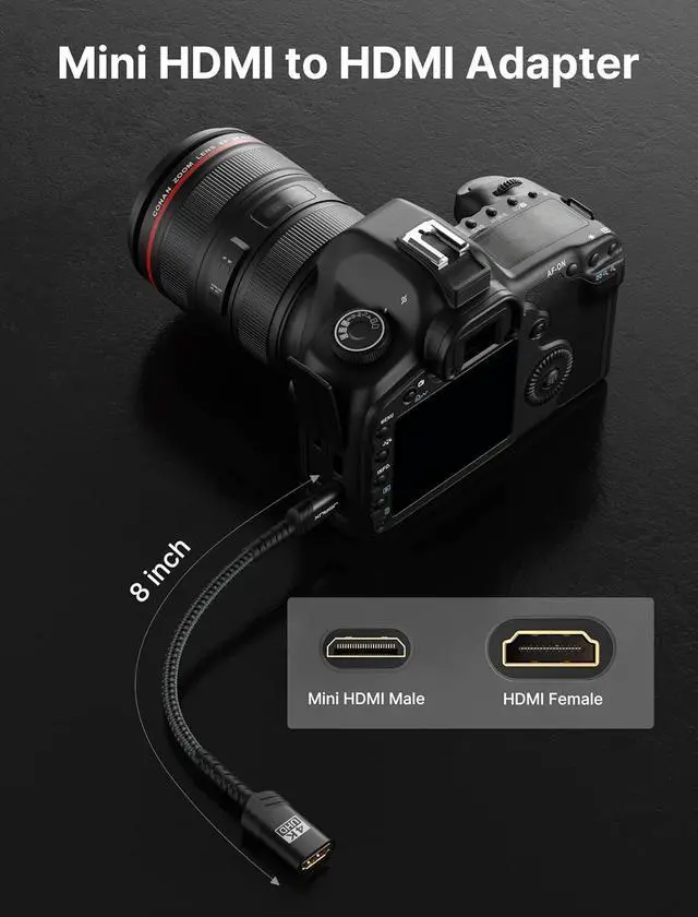 Alt view image 6 of 7 - Mini HDMI to HDMI Adapter 2Pack Mini HDMI Male to HDMI Female Cable with 4K 60Hz HDR 3D 18Gbps Compatible with Camera Camcorder Graphics Card Raspberry Pi Zero W Laptop Tablet-Black