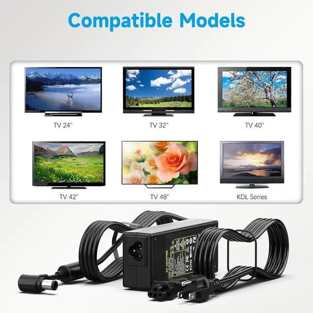 Alt view image 4 of 7 - 19.5V Power Cord Compatible with Sony Bravia TV Bravia TV 24 32 40 42 48 KDL-40W600B KDL-48W600B KDL-48650D KDL-48R510C KDL-55W650D KDL-42W650A KDL-32W700B Power Supply Replacement