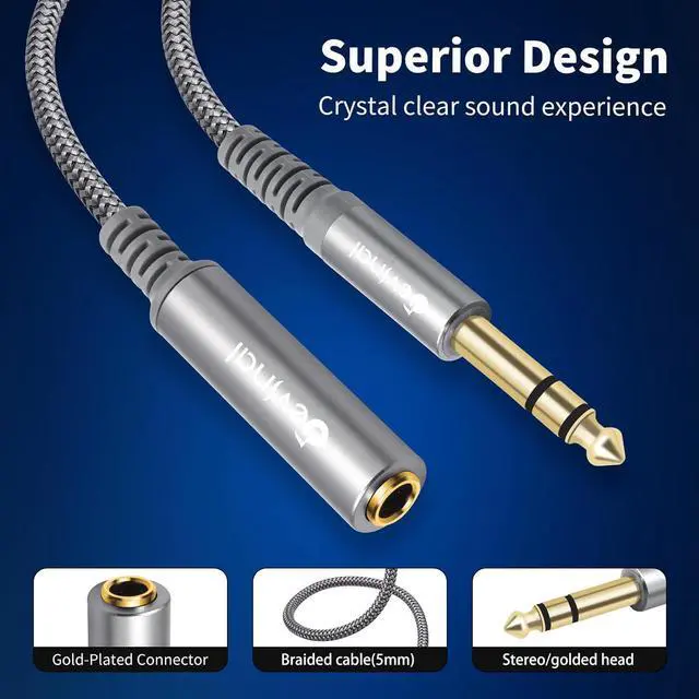 Alt view image 2 of 7 - 1/4 inch Headphone Extension Cable 6.35mm TRS Male to Female Stereo Cord Quarter Inch Guitar Cable Extender 6ft (2 Meters)