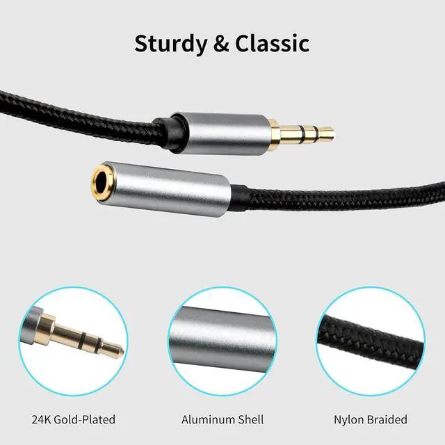 Alt view image 3 of 7 - 2-Pack 4.9ft/1.5m 3.5mm TRS Male to Female Headphone Extension Cable Aux Cord Extender Audio Jack Extender for Headphones iPhone iPad Smartphones Tablets Laptops Media Players - Black