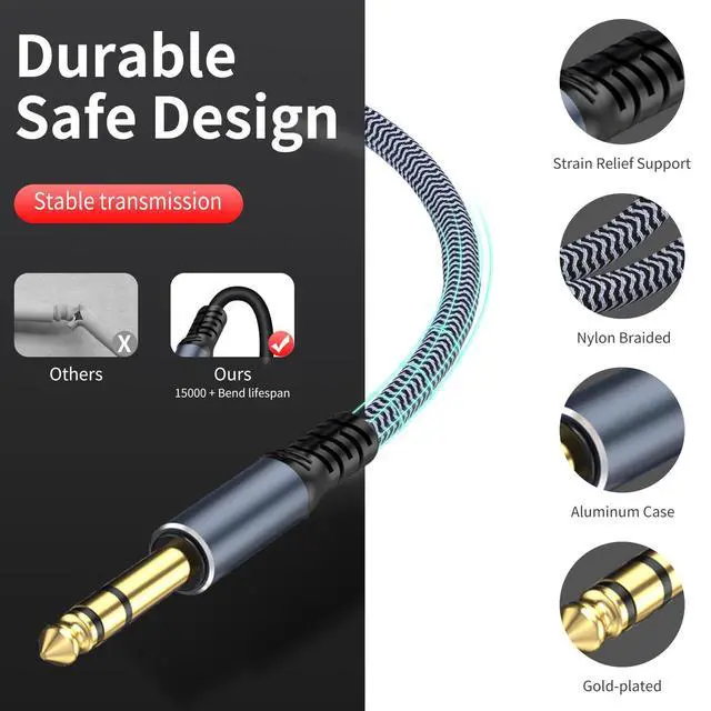 Alt view image 5 of 7 - 1/4 inch Extension Cable 10ft 1/4 Male to Female Stereo Headphone Guitar Cable