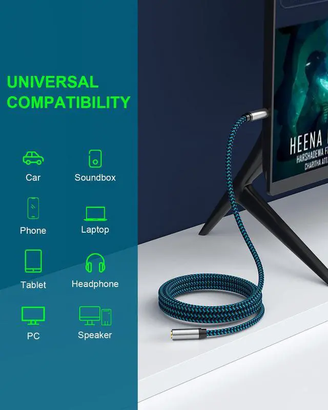 Alt view image 2 of 7 - 3.5mm Headphone Extension Cable 15FT AUX Extension Cable Nylon Braided Aux Cord Extender for Headset iPhone iPad Smartphones Tablets & More