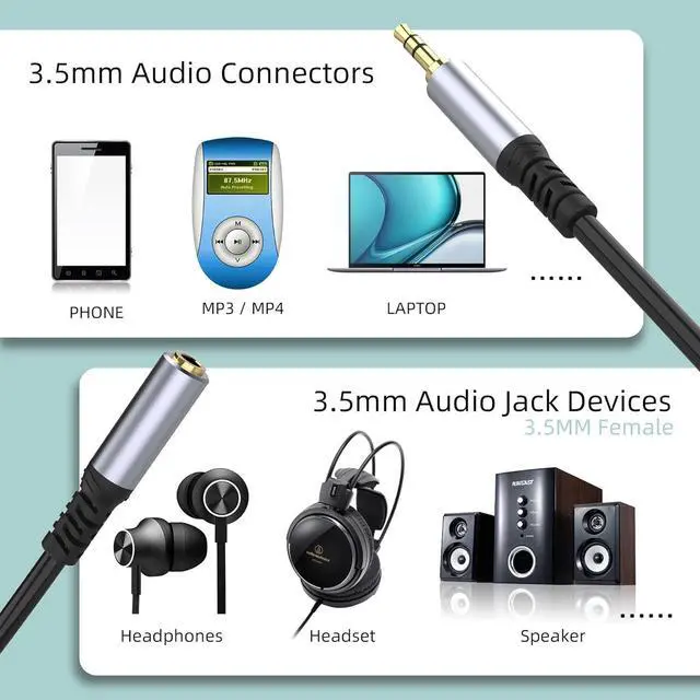 Alt view image 3 of 6 - Headphone Extension Cable (1M/3.3FT) 3.5mm Aux Jack Audio Extension Cable Male to Female 24K Gold Plated Hi-Fi Sound Stereo Aux Extender Cord for Headset iPhone iPad Smartphones Tablets & More