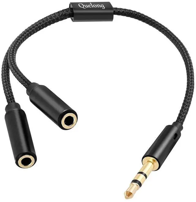 Main image of Headphone Splitter Dual Headphone Nylon Braided Extension Cable Hi-Fi Audios Stereo Y Splitter 3.5mm 2 Female 1 Male Suitable for Phones PS4 Amplifiers Smartphones Tablets and More.