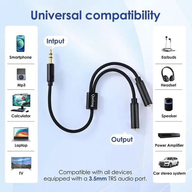 Alt view image 7 of 7 - Headphone Splitter Dual Headphone Nylon Braided Extension Cable Hi-Fi Audios Stereo Y Splitter 3.5mm 2 Female 1 Male Suitable for Phones PS4 Amplifiers Smartphones Tablets and More.