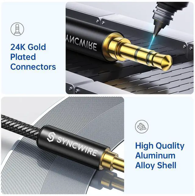 Alt view image 2 of 7 - Syncwire 3.5mm Nylon Braided Aux Cable (3.3ft/1m Hi-Fi Sound) Audio Auxiliary Input Adapter Male to Male Cord for Headphones Car Home Stereos Speaker iPhone iPad iPod Echo & More  Black