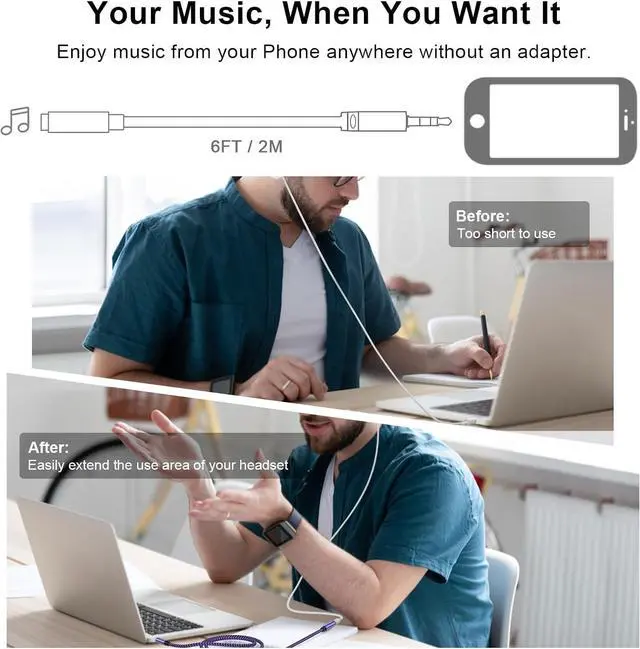 Alt view image 3 of 7 - Headphone Extension Cable 6FT 3.5mm Extension Audio Cable Male to Female Aux Adapter Hi-Fi Sound Stereo Extender TRRS Braided Aux Cord for Headset iPhone iPad  Pixel Smartphones Media Players
