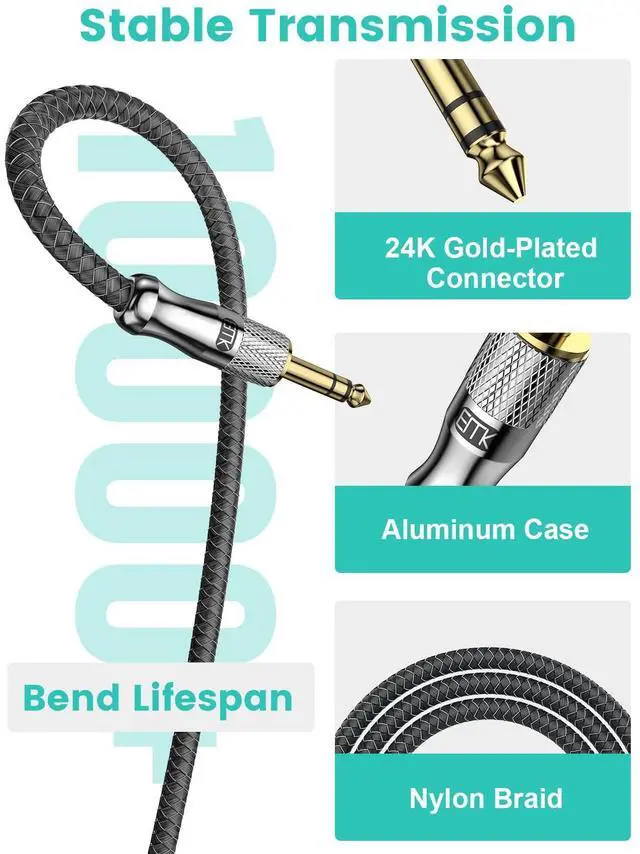 Alt view image 2 of 6 - Premium 1/4 (6.35mm) Male to Female Stereo Extension Cable (4Ft/1.2M) - Gold-Plated Quarter Inch Headphone/Guitar/Audio Extension Cord for Studio Equipment Amplifiers & Instruments
