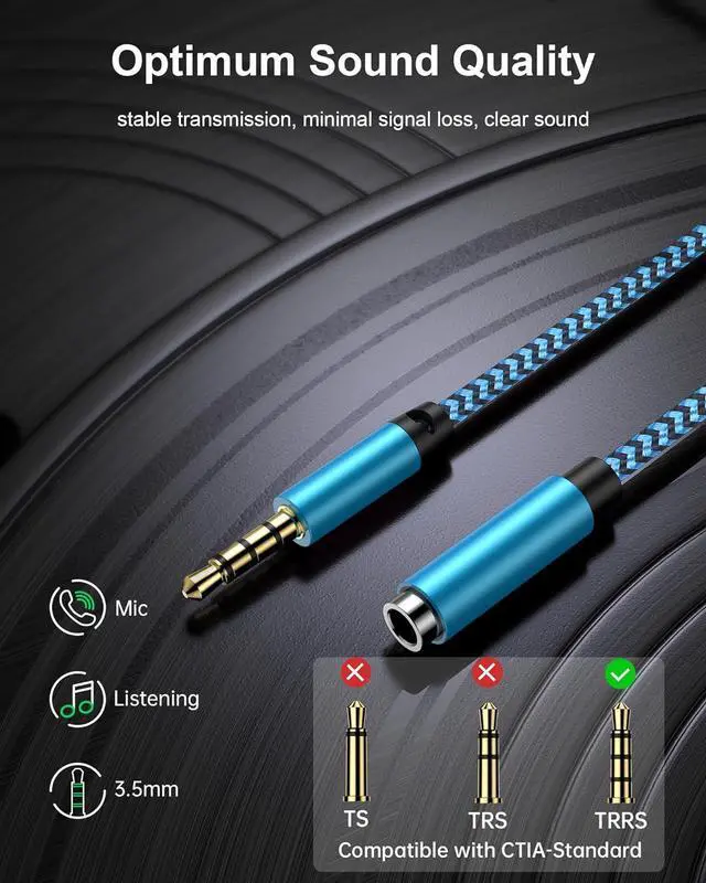 Alt view image 4 of 7 - Headphone Extension Cable 6FT 3.5mm Aux Cord Extender for Headset TRRS 4-Pole Male to Female Auxiliary Stereo Audio Adapter Extended Wire with Microphone for iPhone iPad Tablets PC Media Player