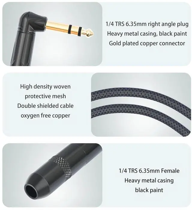 Alt view image 2 of 7 - 6FT 1/4 Right Angle TRS Stereo Male to Female Audio Extension Cord Right Angle 6.35MM TRS Male to Female Stereo Headphone Guitar Extension Cable Cord for Amplifiers Headphone Electronic Drums