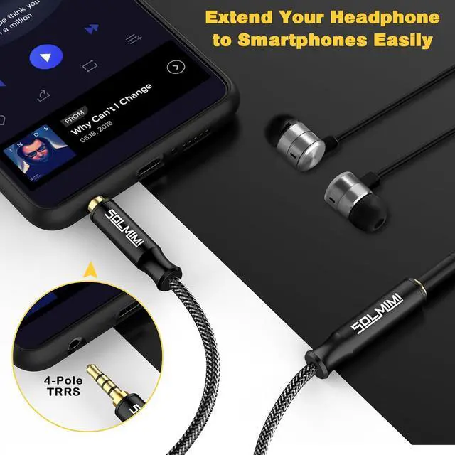 Alt view image 3 of 7 - 3.5 mm Headphone Extension Cable TRRS 4-Pole Male to Female Headset Audio Extension Cable AUX Cord for Phones Gaming headsets TV Laptop PC Car Audio Speakers MP3(7 Feet)