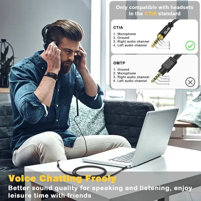 Alt view image 4 of 7 - 3.5 mm Headphone Extension Cable TRRS 4-Pole Male to Female Headset Audio Extension Cable AUX Cord for Phones Gaming headsets TV Laptop PC Car Audio Speakers MP3(7 Feet)