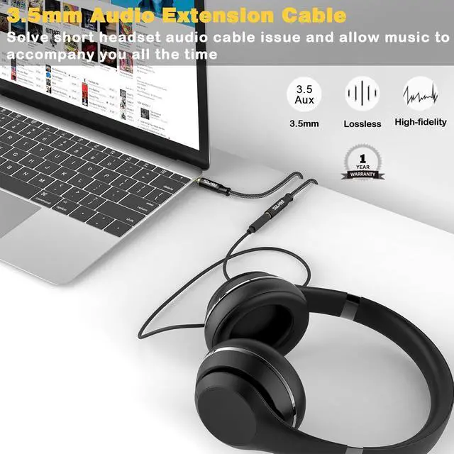 Alt view image 5 of 7 - 3.5 mm Headphone Extension Cable TRRS 4-Pole Male to Female Headset Audio Extension Cable AUX Cord for Phones Gaming headsets TV Laptop PC Car Audio Speakers MP3(7 Feet)