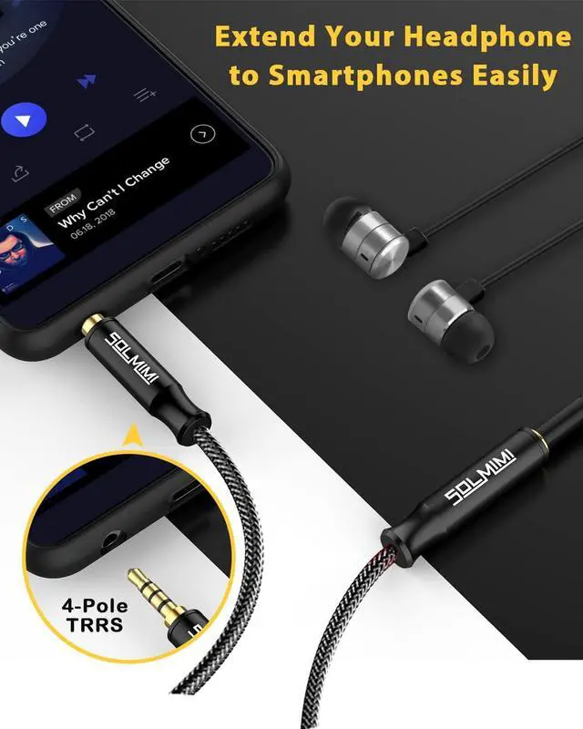 Alt view image 2 of 6 - Headphone Extension Cable 4 Pole 3.5mm TRRS Male to Female Lossless Stereo Audio Cable Extension (4 ft/ 1.2 m) Nylon Braid Aux Cord Extension for Headset or Audio Devices Matte Black
