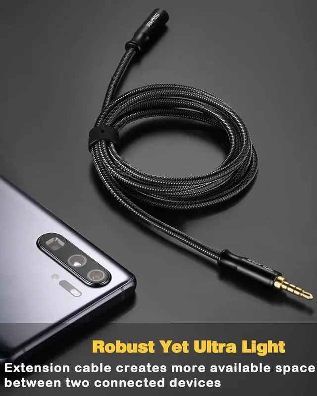 Alt view image 5 of 6 - Headphone Extension Cable 4 Pole 3.5mm TRRS Male to Female Lossless Stereo Audio Cable Extension (4 ft/ 1.2 m) Nylon Braid Aux Cord Extension for Headset or Audio Devices Matte Black