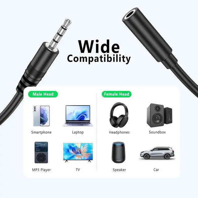 Alt view image 2 of 7 - Headphone Extension Cable 4 Pole TRRS 3.5mm Extension Audio Cord Male to Female Stereo Audio Cable for Headset iPhone iPad Smartphones Tablets Media Players and More (3.3ft)