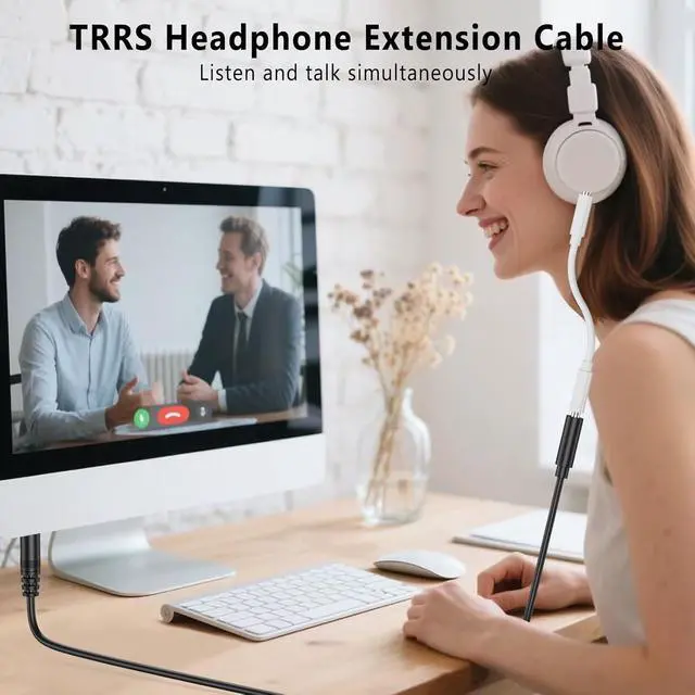 Alt view image 6 of 7 - Headphone Extension Cable 4 Pole TRRS 3.5mm Extension Audio Cord Male to Female Stereo Audio Cable for Headset iPhone iPad Smartphones Tablets Media Players and More (3.3ft)