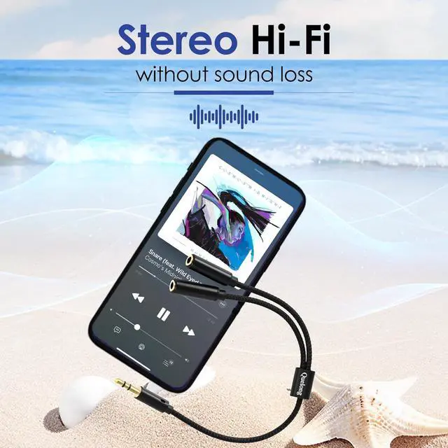 Alt view image 3 of 7 - Headphone Splitter Dual Headphone Nylon Braided Extension Cable Hi-Fi Audios Stereo Y Splitter 3.5mm 2 Female 1 Male Suitable for Phones PS4 Amplifiers Smartphones Tablets and More.