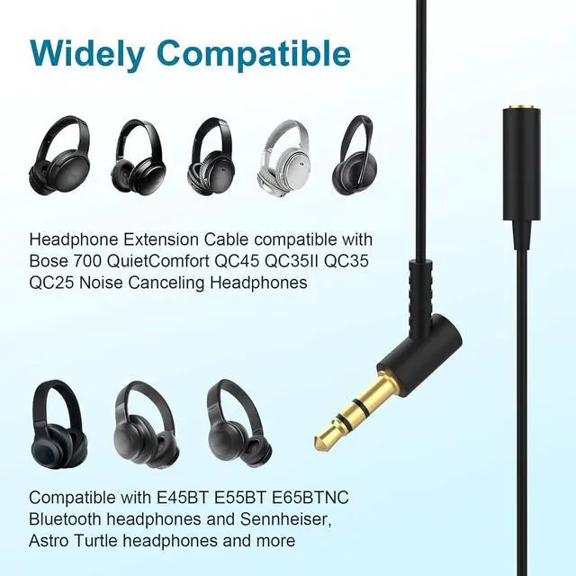 Alt view image 2 of 7 - Headphone Extension Cable Compatible with  QuietComfort QC45 QC35II QC35 QC25 NC700 Headphones 3.5mm Male to Female Stereo Audio Cable for Phone PS4 Switch Tablets (4ft)