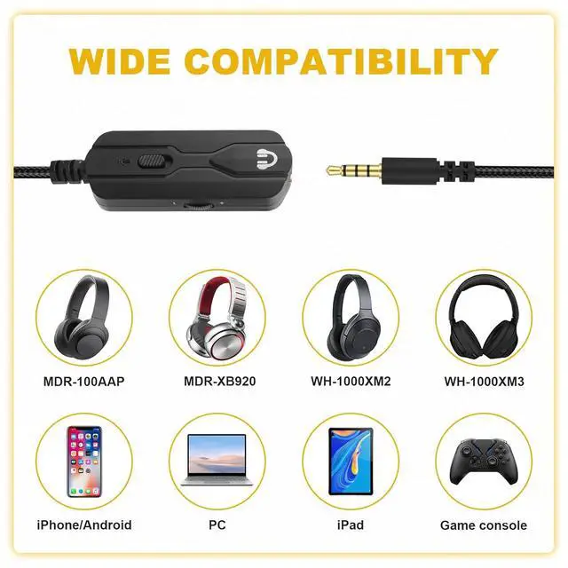 Alt view image 3 of 7 - 3.5mm Headphone Extension Cable with Volume Control and Mute Male to Female Audio Cable Cord Compatible with  700 QC45 QC35 II Sony MDR-XB920 WH-1000XM3 Headphones 5Ft