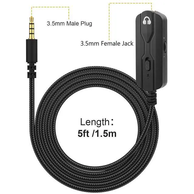 Alt view image 7 of 7 - 3.5mm Headphone Extension Cable with Volume Control and Mute Male to Female Audio Cable Cord Compatible with  700 QC45 QC35 II Sony MDR-XB920 WH-1000XM3 Headphones 5Ft