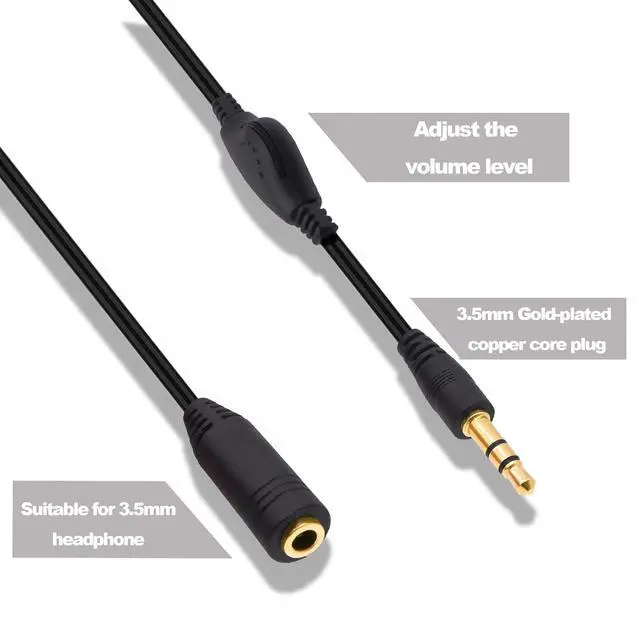 Alt view image 3 of 7 - 3.5mm Headphone Extension Cable with Volume Control Adjustment 3.5mm Male to Female TRS Stereo Audio Extension Cord Wire for Headset Smartphones Tablets-1.2M/3.9FT-2Pcs