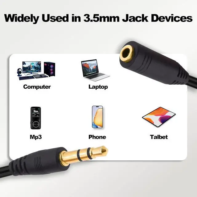 Alt view image 5 of 7 - 3.5mm Headphone Extension Cable with Volume Control Adjustment 3.5mm Male to Female TRS Stereo Audio Extension Cord Wire for Headset Smartphones Tablets-1.2M/3.9FT-2Pcs