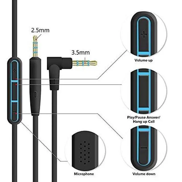 Alt view image 3 of 6 - Replacement Audio Cable Cord Extension Wire for  QuietComfort QC25 QC35 Headphones with in line Mic Volume Control (Black)