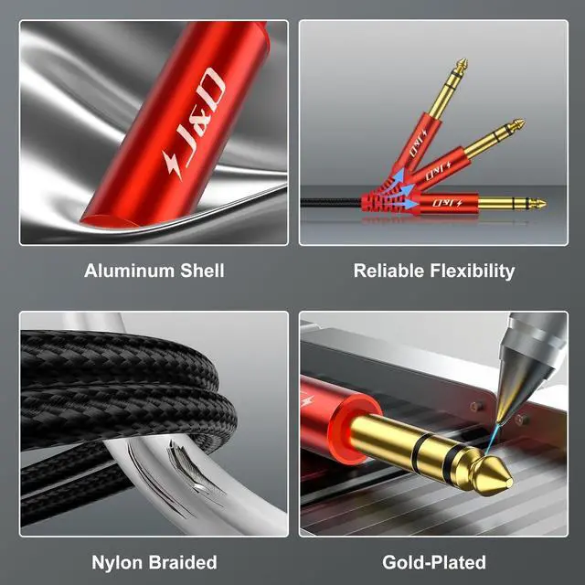 Alt view image 4 of 7 - 1/4 Inch Extension Cable 6.35 mm Stereo Male to Female Gold Plated Connectors Durable PVC and Copper Professional Audio Extender for Headphones Guitars Home Theater Red 3 feet