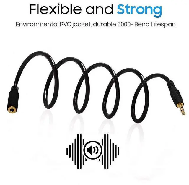 Alt view image 6 of 6 - - Headphone Extension Cable 3 ft 3.5mm AUX Extension Cord Male to Female Stereo Audio Adapter Cable 1/8 TRS Aux Extender Cable - Black