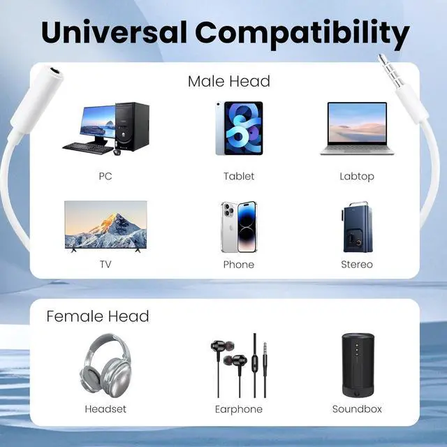 Alt view image 5 of 6 - 2-Pack 3.5mm 4-Pole Male to Female Auxiliary Extension Audio Stereo Cable Cord for Headphones  iPad iPhone iPod  Galaxy Android MP3 Players -White (3.3 Feet)